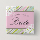 BRIDEパステルスウィートガーデンストライプズ結婚のネームタグ 缶バッジ (正面)