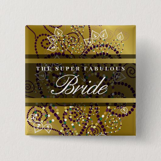 BRIDEボホパープルらせん状結婚金ゴールドのボタン 缶バッジ (正面)