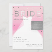 BRIDE到来！シルバー＆ピンクの上品なブライダルシャワー 招待状 (正面)