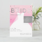 BRIDE到来！シルバー＆ピンクの上品なブライダルシャワー 招待状 (スタンド正面)
