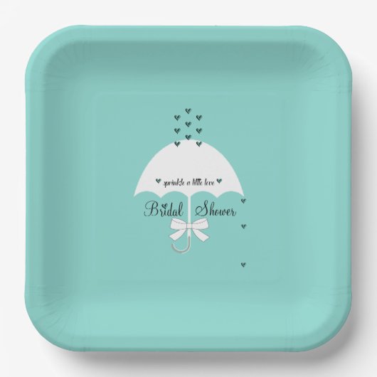 BRIDE振りかけるリトルラブティール(緑がかった色)ブルーシャワーパーティー ペーパープレート (正面)