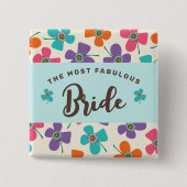 BRIDE甘カラフルいデイジーポップ・アートのの結婚名前タグ 缶バッジ (正面)