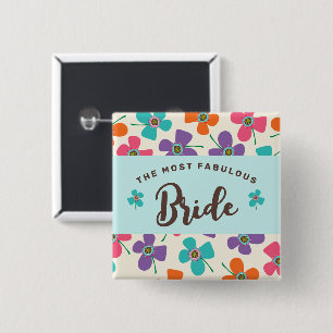 BRIDE甘カラフルいデイジーポップ・アートのの結婚名前タグ 缶バッジ