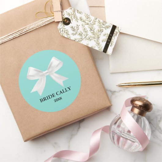 BRIDE ティールブルー 王冠 パーティー クラシック ラウンド ステッカー (ギフト)