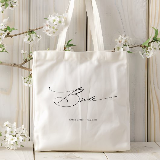Bride モダン Scriptの結婚名前をカスタムする トートバッグ
