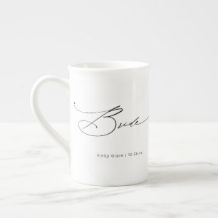 Bride モダン Scriptの結婚名前をカスタムする ボーンチャイナマグカップ