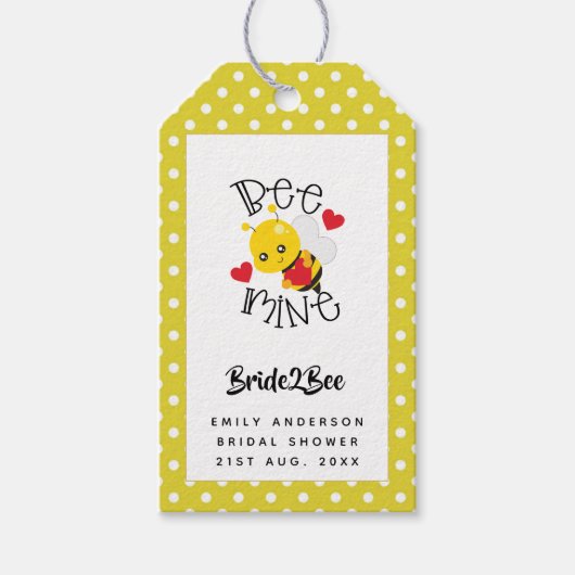 Bride 2 Bee Mine イエローポルカドットの花嫁シャワー ギフトタグ (正面)