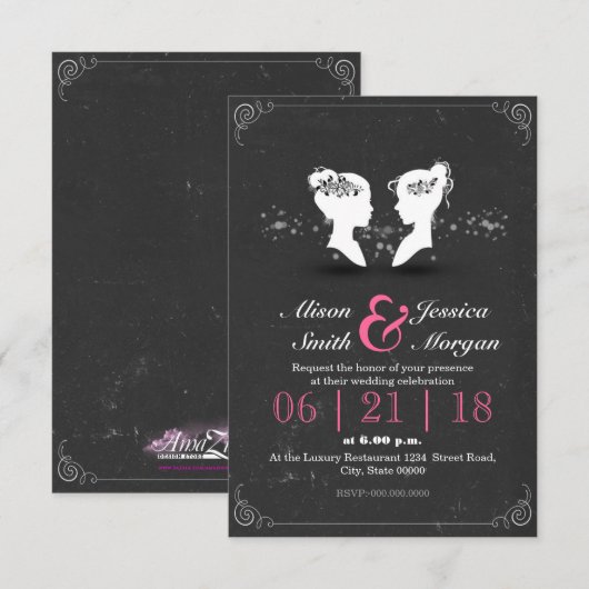 Bride and Bride - Lesbian wedding 招待状 (正面/裏面)