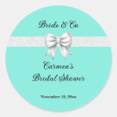 Bride and Co. ホワイト グリッター ボウ ブライズ シャワー ラウンドシール (正面)