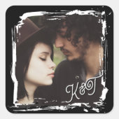 Bride and Groom Initials Photo Template Wedding スクエアシール (正面)