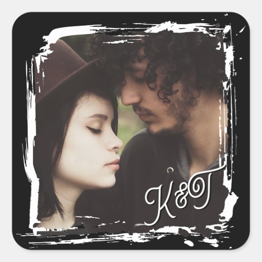 Bride and Groom Initials Photo Template Wedding スクエアシール (正面)
