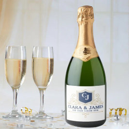 Bride And Groom Monogram Names Elegant Weeding スパークリングワインラベル