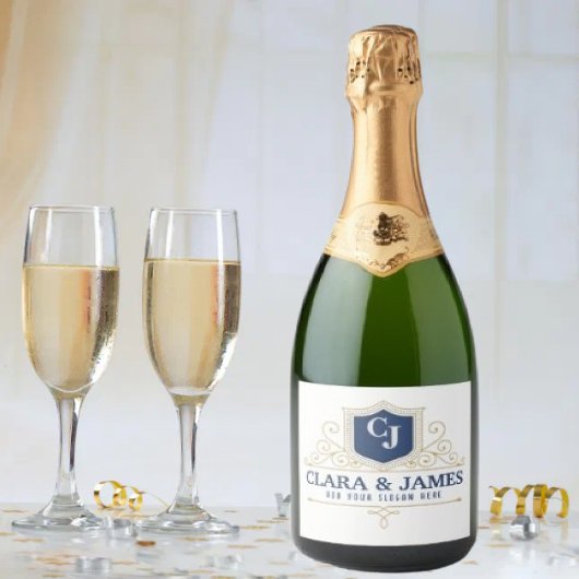 Bride And Groom Monogram Names Elegant Weeding スパークリングワインラベル