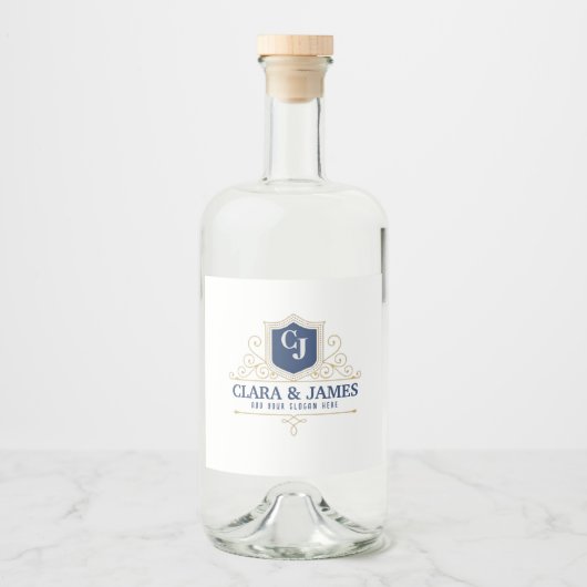 Bride And Groom Monogram Names Elegant Weeding リキュールボトルラベル (正面)