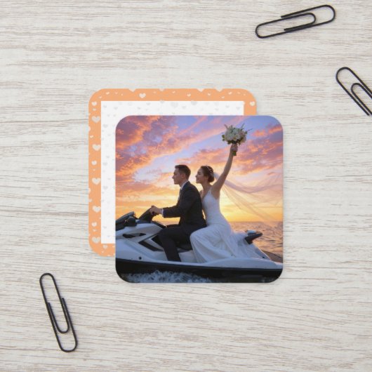 Bride and Groom on a Jet Ski スクエア名刺 (正面/裏面インサイチュ)