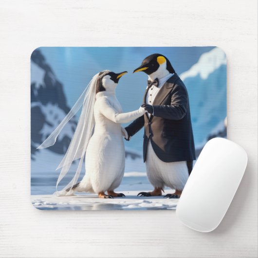 Bride and Groom Penguins On an Iceberg マウスパッド (マウス)