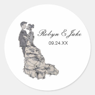 Bride and Groom Personalized Names Elegant ラウンドシール