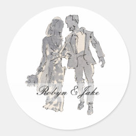 Bride and Groom Personalized Names Elegant ラウンドシール