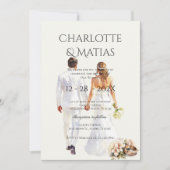 bride and groom silhouette Boho Floral Wedding  招待状 (正面)