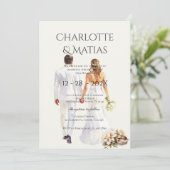 bride and groom silhouette Boho Floral Wedding 招待状 (スタンド正面)