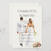 bride and groom silhouette Boho Floral Wedding  招待状 (正面/裏面)