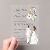 Bride and groom wedding with rings in Spanish アクリル招待状 (インサイチュ (ポータブル))