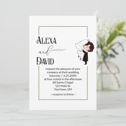 Bride and Groom with Sage Green Border 招待状 (スタンド正面)