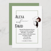 Bride and Groom with Sage Green Border 招待状 (正面/裏面)