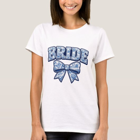 Bride Blue Toile Coquette Bow Tシャツ (正面)
