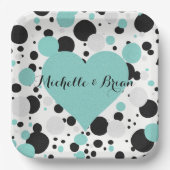 BRIDE & Bridesmaidsきらめくブルー水玉模様パーティー ペーパープレート (正面)