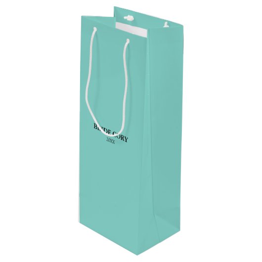 BRIDE & Bridesmaidsティール（緑がかった色）ブルーパーソナライズされたパーティー ワインギフトバッグ (正面アングル)