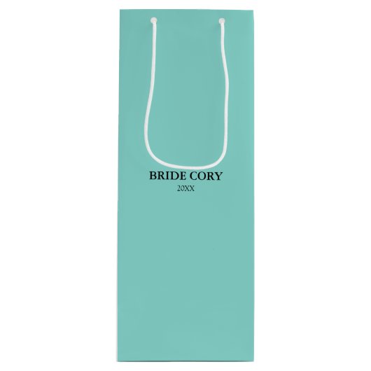 BRIDE & Bridesmaidsティール(緑がかった色)ブルーパーソナライズされたパーティー ワインギフトバッグ (正面)