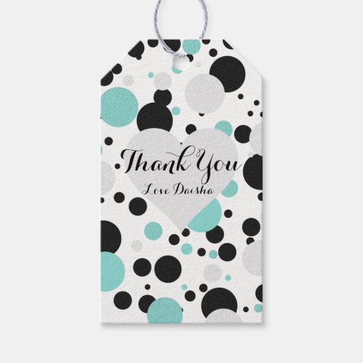 BRIDE & Bridesmaidsティール（緑がかった色）水玉模様ティアラパーティー ギフトタグ (正面)