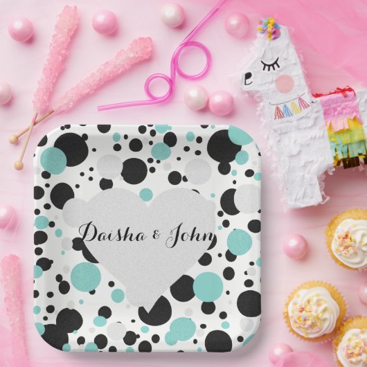 BRIDE & COシルバーハート水玉模様パーティープレート ペーパープレート (パーティー)