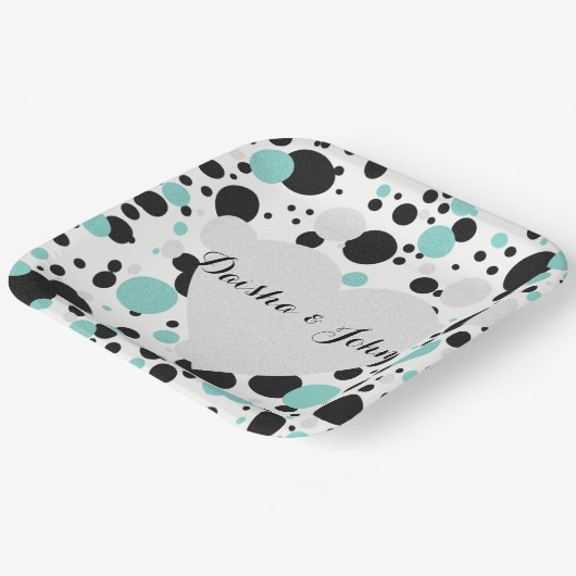 BRIDE & COシルバーハート水玉模様パーティープレート ペーパープレート (傾斜あり)