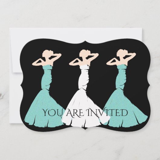 BRIDE & COティール(緑がかった色)ブルービーマイブリーズメイドブライダルパーティ 招待状 (正面)