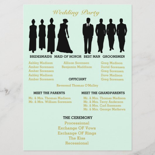 BRIDE COミント金ゴールド水玉模様エレガントウェディングパーティー プログラム (裏面)