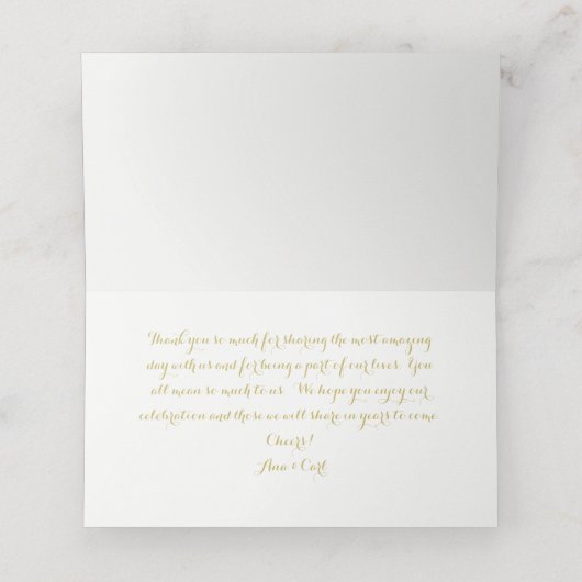 BRIDE & CO金ゴールドハートティール(緑がかった色)ブルーサンキュー プレイスカード (内部開封)