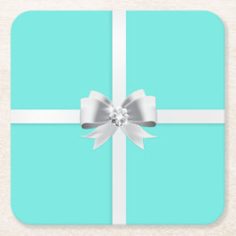 Bride & Co.ターコイズ/ティール（緑がかった色）ブライダルパーティコースター スクエアペーパーコースター