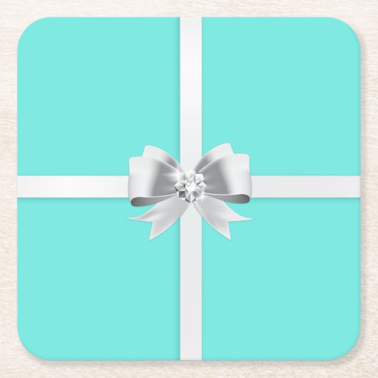 Bride & Co.ターコイズ/ティール（緑がかった色）ブライダルパーティコースター スクエアペーパーコースター (正面)