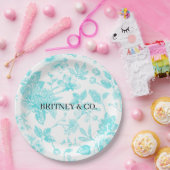 Bride & Co. ティール フラワートゥワール オーダーメイド ペーパープレート (パーティー)