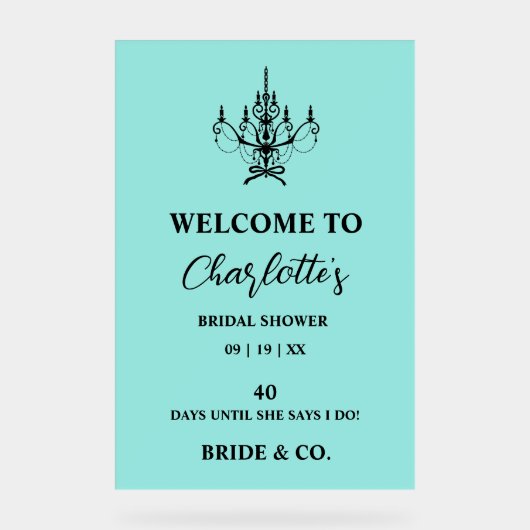 Bride & Co. Bridal Shower Teal Welcome アクリルサイン (正面)