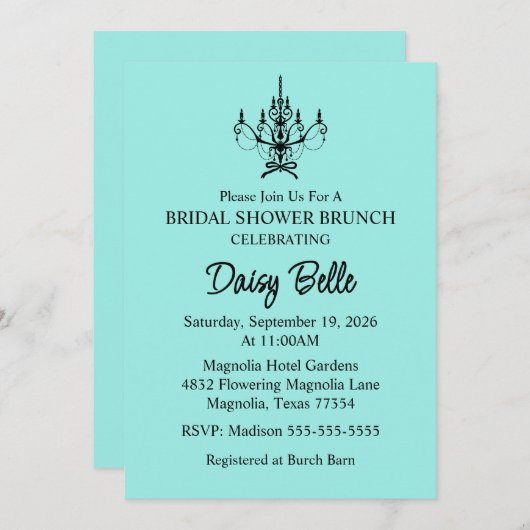 Bride & Co. Bridal Shower Turquoise 招待状 (正面/裏面)