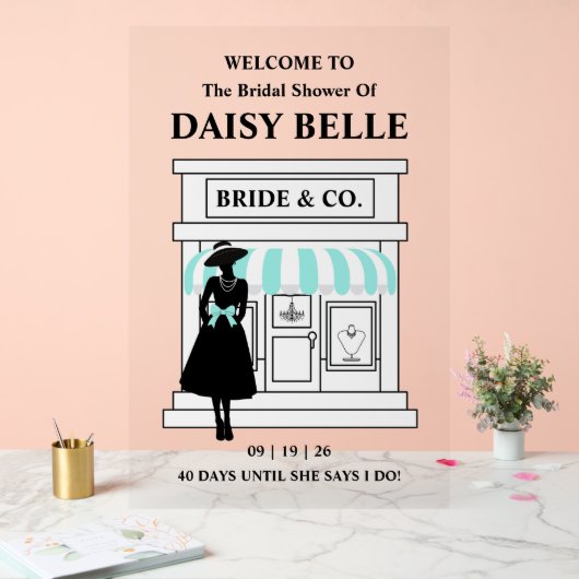 Bride & Co. Bridal Shower Turquoise Welcome アクリルサイン (ウェディング)