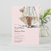 Bride Cowgirl Boots Pink Bridal Shower 招待状 (スタンド正面)