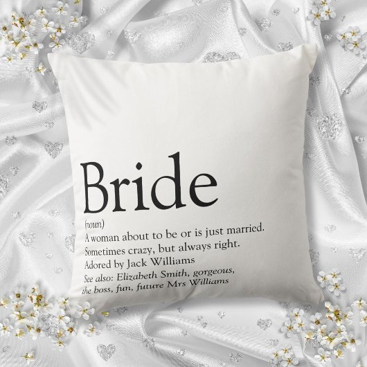 Bride Definition, Bridal Shower Modern Typographic クッション