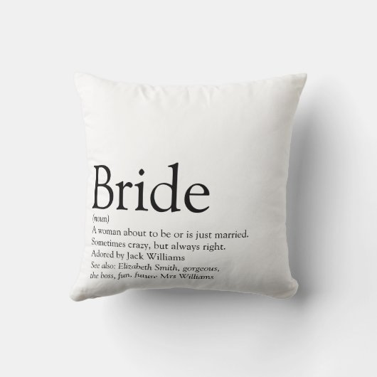 Bride Definition, Bridal Shower Modern Typographic クッション (裏面)