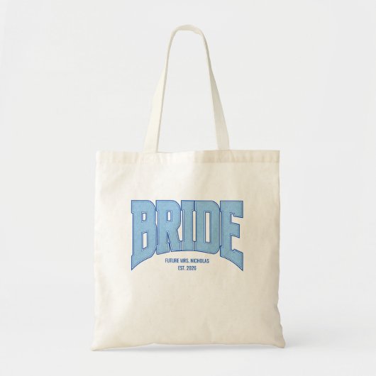 BRIDE Faux Glitter Varsity Engagement Bridal トートバッグ (正面)