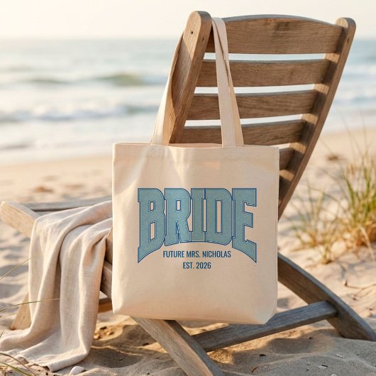 BRIDE Faux Glitter Varsity Engagement Bridal トートバッグ