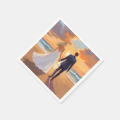 Bride & Groom Beach Wedding Watercolor スタンダードカクテルナプキン (角)